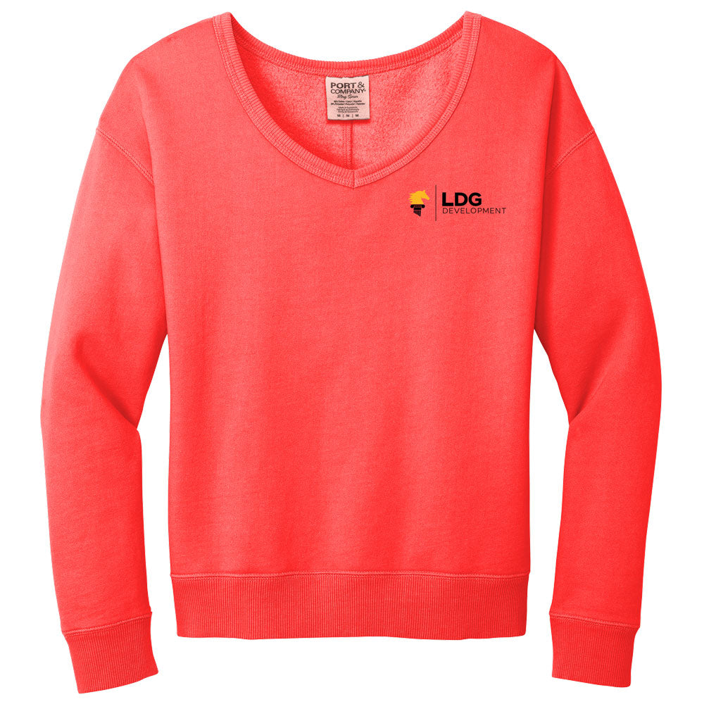 Ladies Beach Wash® Garment-Dyed V-Neck Sweatshirt