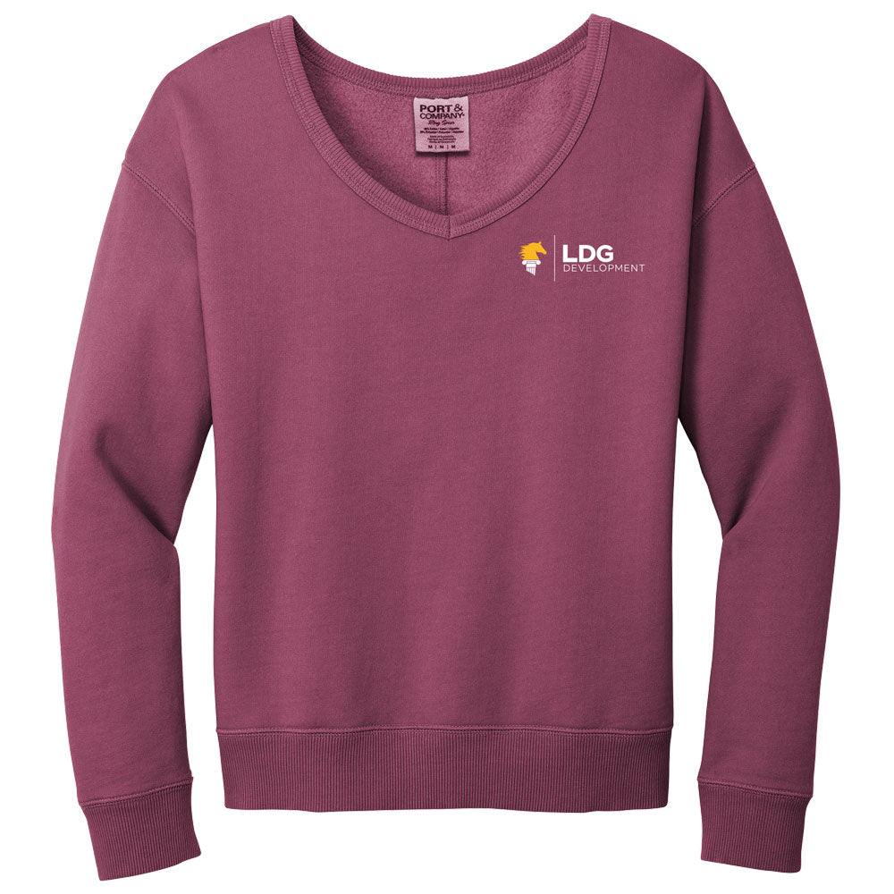 Ladies Beach Wash® Garment-Dyed V-Neck Sweatshirt