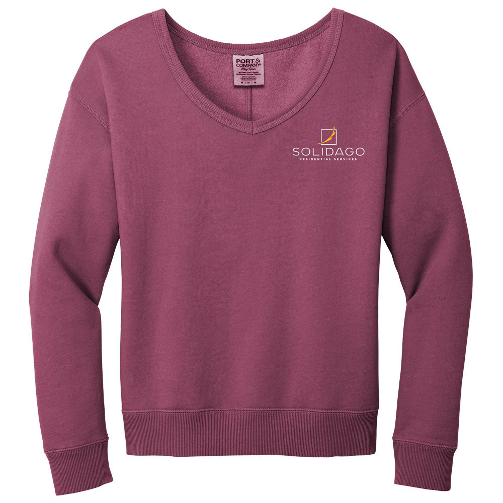 Ladies Beach Wash® Garment-Dyed V-Neck Sweatshirt